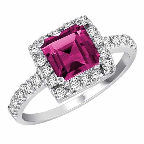 Platinum Square Pink Topaz and Diamond Ring
