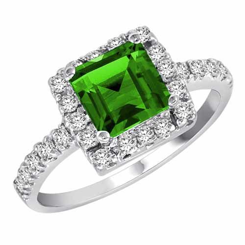 18K White Gold Square Peridot and Diamond Ring