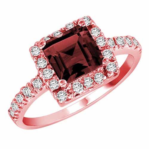 10K Rose Gold Square Created Ruby and Diamond Ring