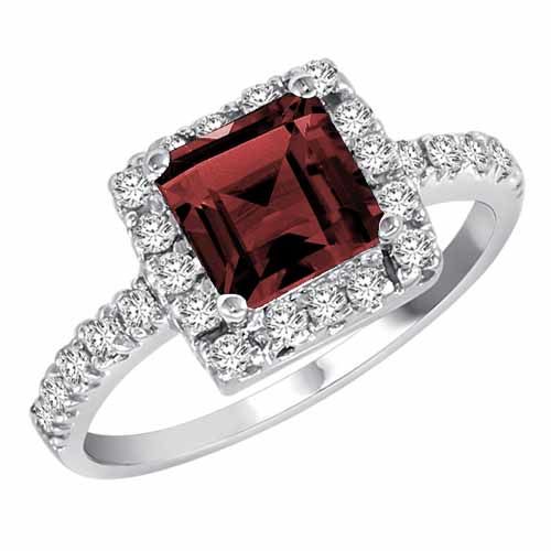 10K White Gold Square Created Ruby and Diamond Ring