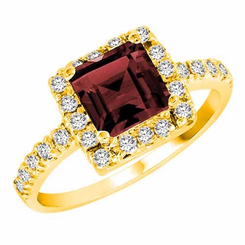 18K Yellow Gold Square Created Ruby and Diamond Ring