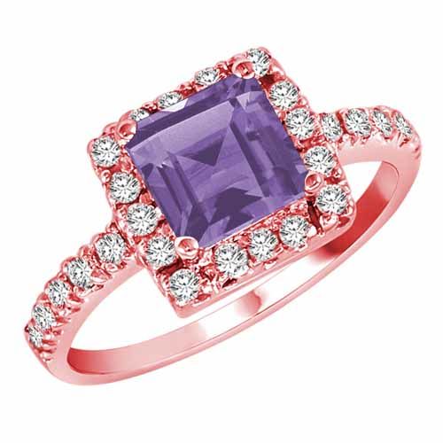 14K Rose Gold Square Created Tanzanite and Diamond Ring