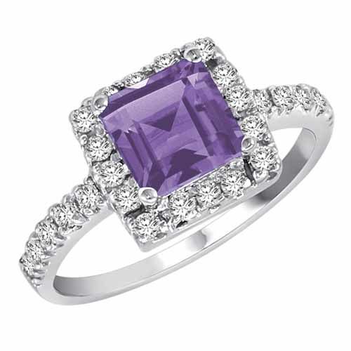 10K White Gold Square Created Tanzanite and Diamond Ring