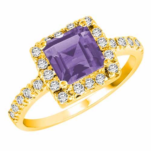 10K Yellow Gold Square Created Tanzanite and Diamond Ring