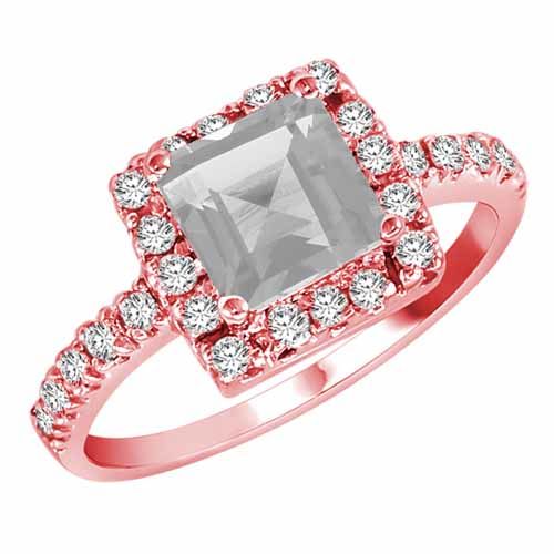 10K Rose Gold Square White Quartz and Diamond Ring