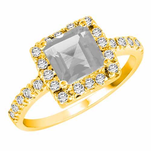 10K Yellow Gold Square White Quartz and Diamond Ring