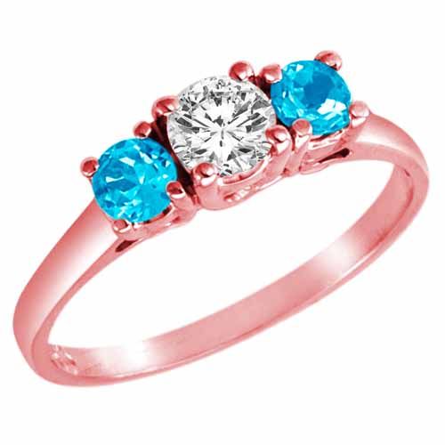 18K Rose Gold Round 3 Stone Diamond and Blue Topaz Accented Engagement Ring (0.95 cttw)