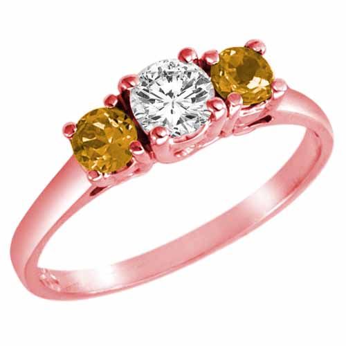 18K Rose Gold Round 3 Stone Diamond and Citrine Accented Engagement Ring (0.95 cttw)