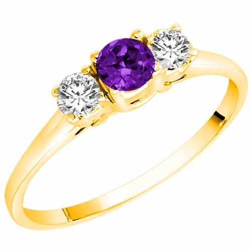 18K Yellow Gold Round 3 Stone Amethyst and Diamond Ring (0.45 cttw)