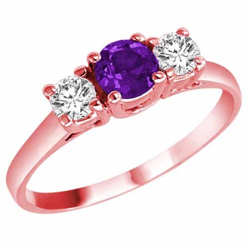 18K Rose Gold Round 3 Stone Amethyst and Diamond Ring (0.95 cttw)
