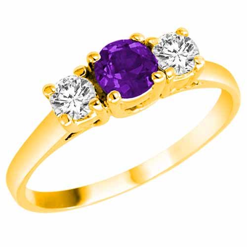 18K Yellow Gold Round 3 Stone Amethyst and Diamond Ring (0.95 cttw)