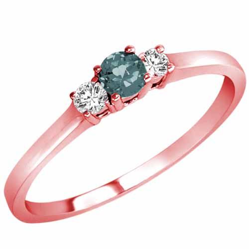 14K Rose Gold Round 3 Stone Aquamarine and Diamond Ring (0.25 cttw)