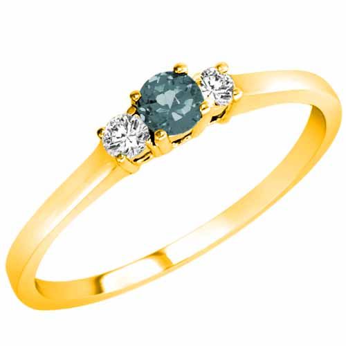14K Yellow Gold Round 3 Stone Aquamarine and Diamond Ring (0.25 cttw)