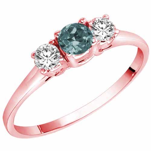 18K Rose Gold Round 3 Stone Aquamarine and Diamond Ring (0.45 cttw)