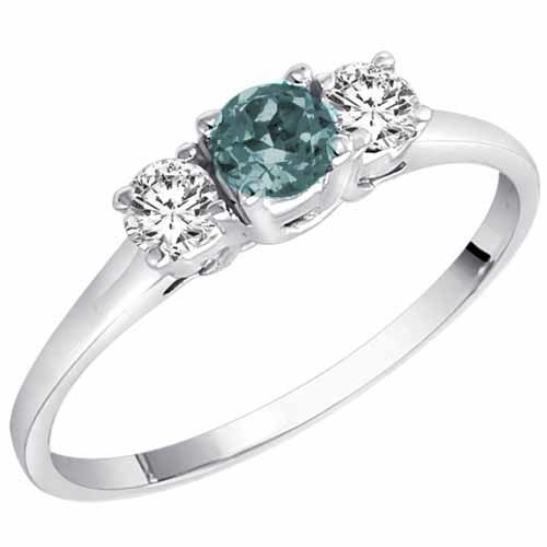 18K White Gold Round 3 Stone Aquamarine and Diamond Ring (0.45 cttw)