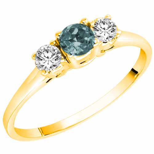 14K Yellow Gold Round 3 Stone Aquamarine and Diamond Ring (0.45 cttw)