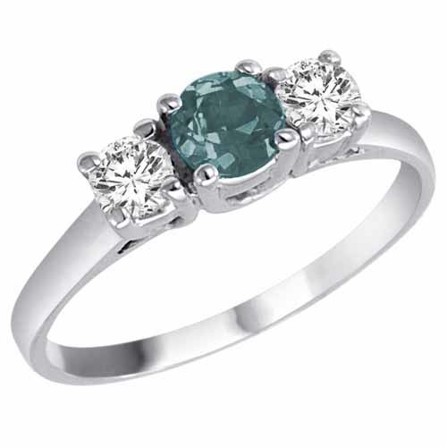 10K White Gold Round 3 Stone Aquamarine and Diamond Ring (0.95 cttw)