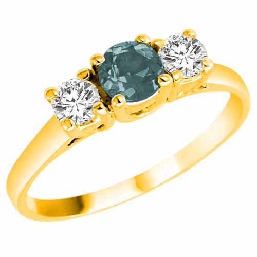 14K Yellow Gold Round 3 Stone Aquamarine and Diamond Ring (0.95 cttw)