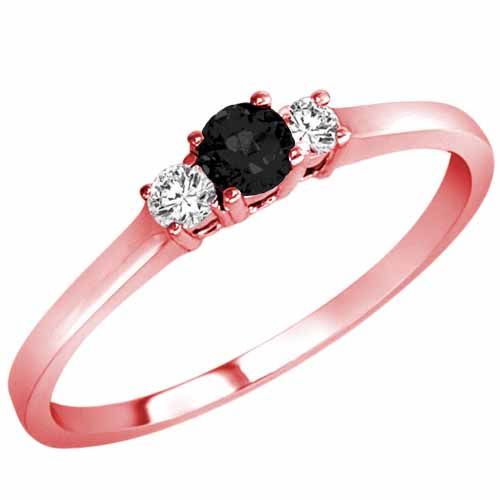 10K Rose Gold Round 3 Stone Black Diamond and Diamond Ring (0.25 cttw)