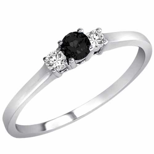 Platinum Round 3 Stone Black Diamond and Diamond Ring (0.25 cttw)