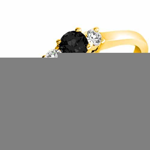18K Yellow Gold Round 3 Stone Black Diamond and Diamond Ring (0.25 cttw)