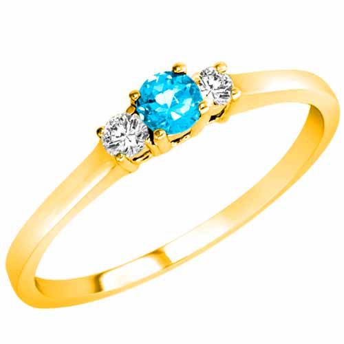 14K Yellow Gold Round 3 Stone Blue Topaz and Diamond Ring (0.25 cttw)