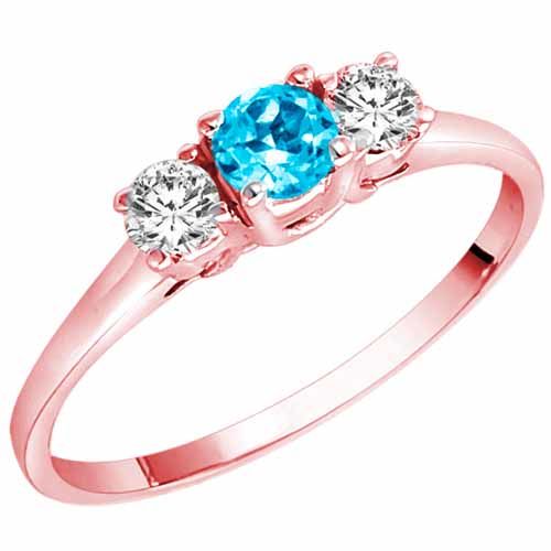 18K Rose Gold Round 3 Stone Blue Topaz and Diamond Ring (0.45 cttw)