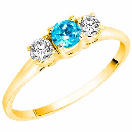 18K Yellow Gold Round 3 Stone Blue Topaz and Diamond Ring (0.45 cttw)