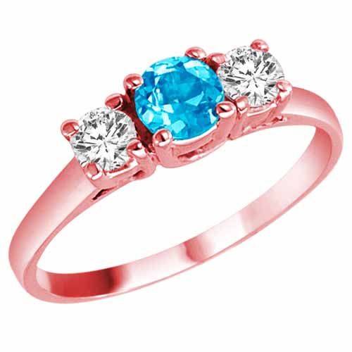 14K Rose Gold Round 3 Stone Blue Topaz and Diamond Ring (0.95 cttw)