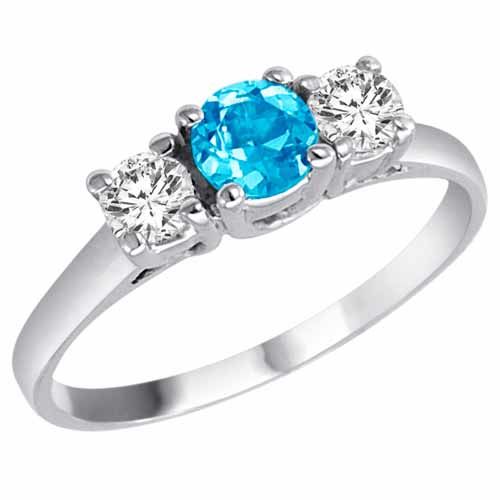 Sterling Silver Round 3 Stone Blue Topaz and Diamond Ring (0.95 cttw)
