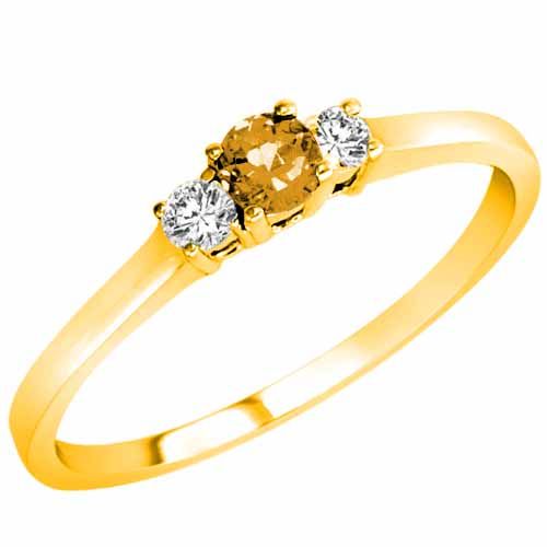 14K Yellow Gold Round 3 Stone Citrine and Diamond Ring (0.25 cttw)