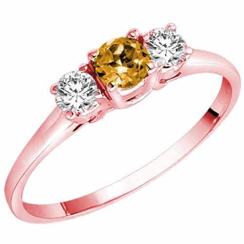 10K Rose Gold Round 3 Stone Citrine and Diamond Ring (0.45 cttw)