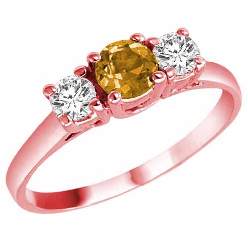 14K Rose Gold Round 3 Stone Citrine and Diamond Ring (0.95 cttw)