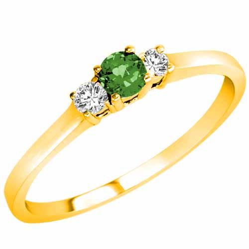 14K Yellow Gold Round 3 Stone Emerald and Diamond Ring (0.25 cttw)
