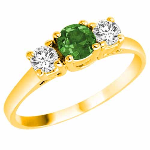 10K Yellow Gold Round 3 Stone Emerald and Diamond Ring (0.95 cttw)