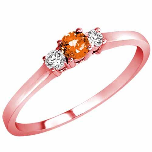 10K Rose Gold Round 3 Stone Fire Opal and Diamond Ring (0.25 cttw)