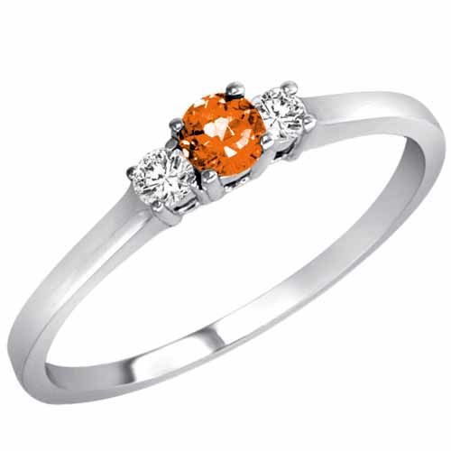 10K White Gold Round 3 Stone Fire Opal and Diamond Ring (0.25 cttw)