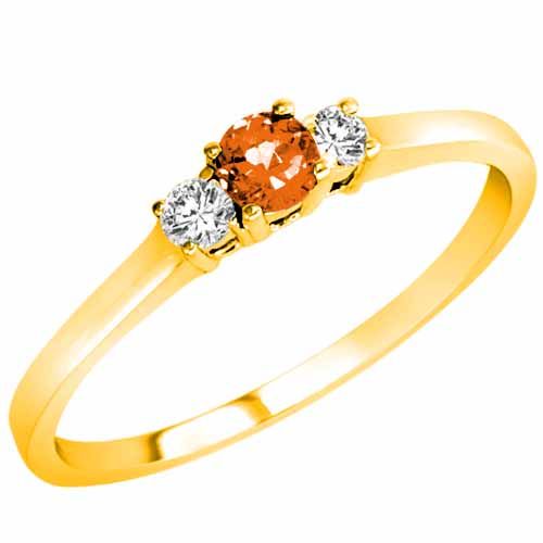 10K Yellow Gold Round 3 Stone Fire Opal and Diamond Ring (0.25 cttw)