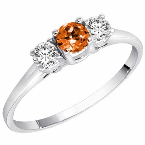 10K White Gold Round 3 Stone Fire Opal and Diamond Ring (0.45 cttw)