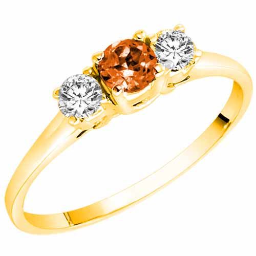 10K Yellow Gold Round 3 Stone Fire Opal and Diamond Ring (0.45 cttw)