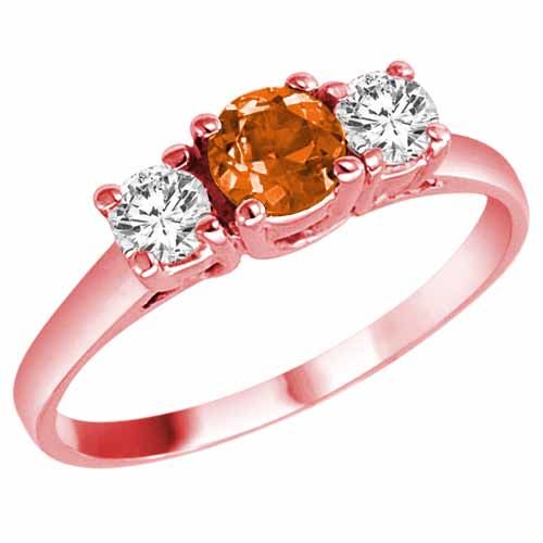 14K Rose Gold Round 3 Stone Fire Opal and Diamond Ring (0.95 cttw)