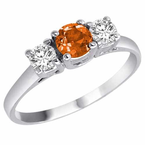 18K White Gold Round 3 Stone Fire Opal and Diamond Ring (0.95 cttw)