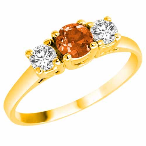 18K Yellow Gold Round 3 Stone Fire Opal and Diamond Ring (0.95 cttw)