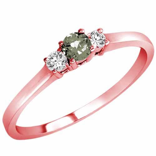 10K Rose Gold Round 3 Stone Green Amethyst and Diamond Ring (0.25 cttw)
