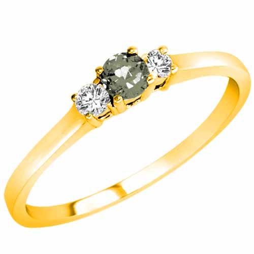 10K Yellow Gold Round 3 Stone Green Amethyst and Diamond Ring (0.25 cttw)