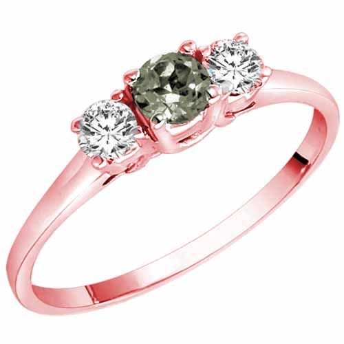 14K Rose Gold Round 3 Stone Green Amethyst and Diamond Ring (0.45 cttw)