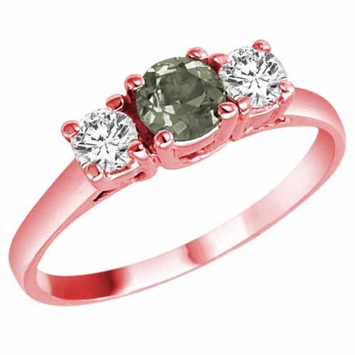 10K Rose Gold Round 3 Stone Green Amethyst and Diamond Ring (0.95 cttw)