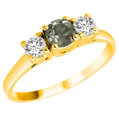 10K Yellow Gold Round 3 Stone Green Amethyst and Diamond Ring (0.95 cttw)