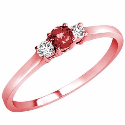 18K Rose Gold Round 3 Stone Garnet and Diamond Ring (0.25 cttw)