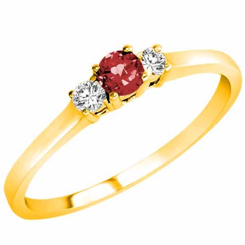 14K Yellow Gold Round 3 Stone Garnet and Diamond Ring (0.25 cttw)